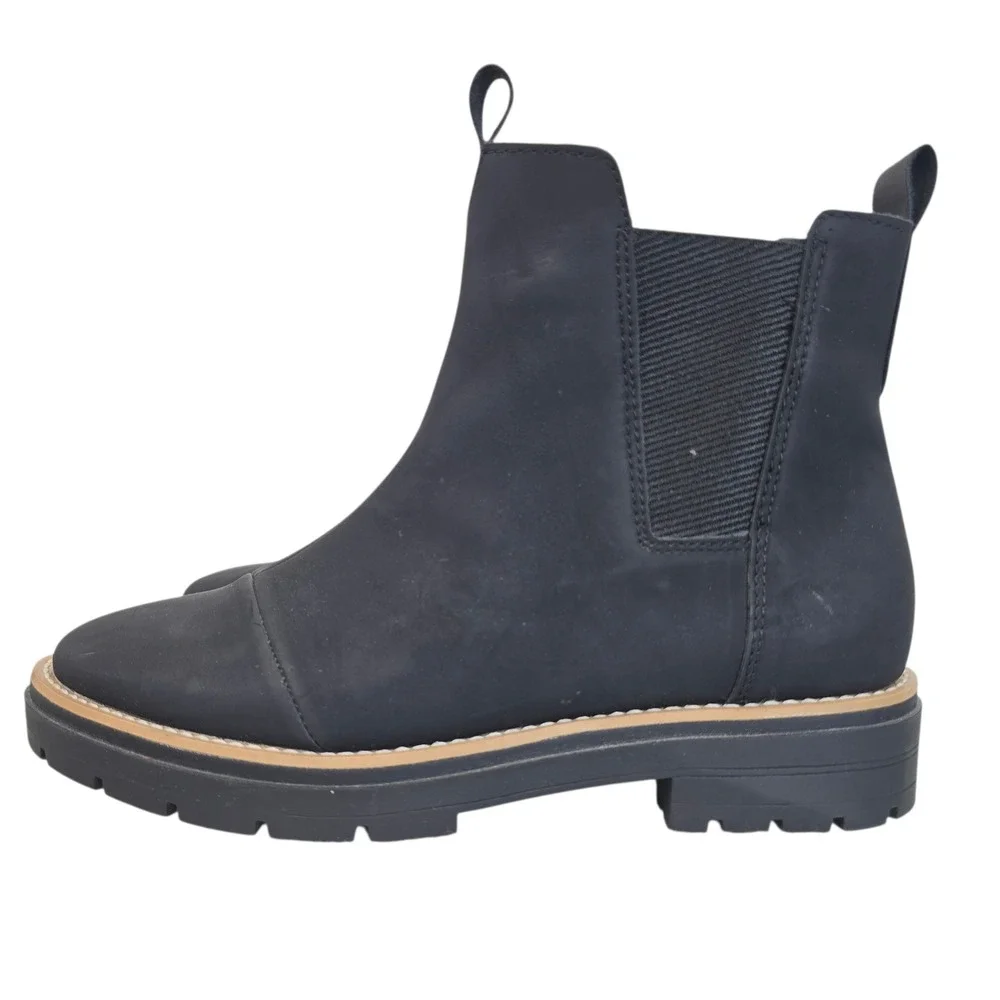 Toms Matte Black Skyar Chelsea Lug Sole Ankle Boots Women 9.5 10018632‎ Cap Toe